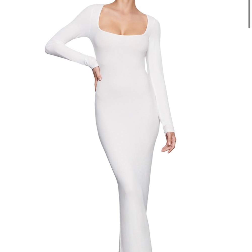 Skims Soft Lounge Long Sleeve Dress in Marble. Size S